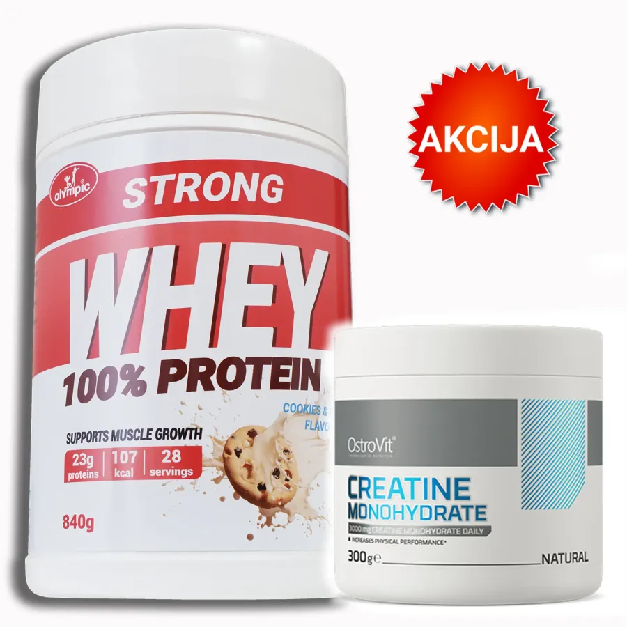Olympic Strong 100 Whey protein Cookies and Cream + OstroVit Kreatin 300g
